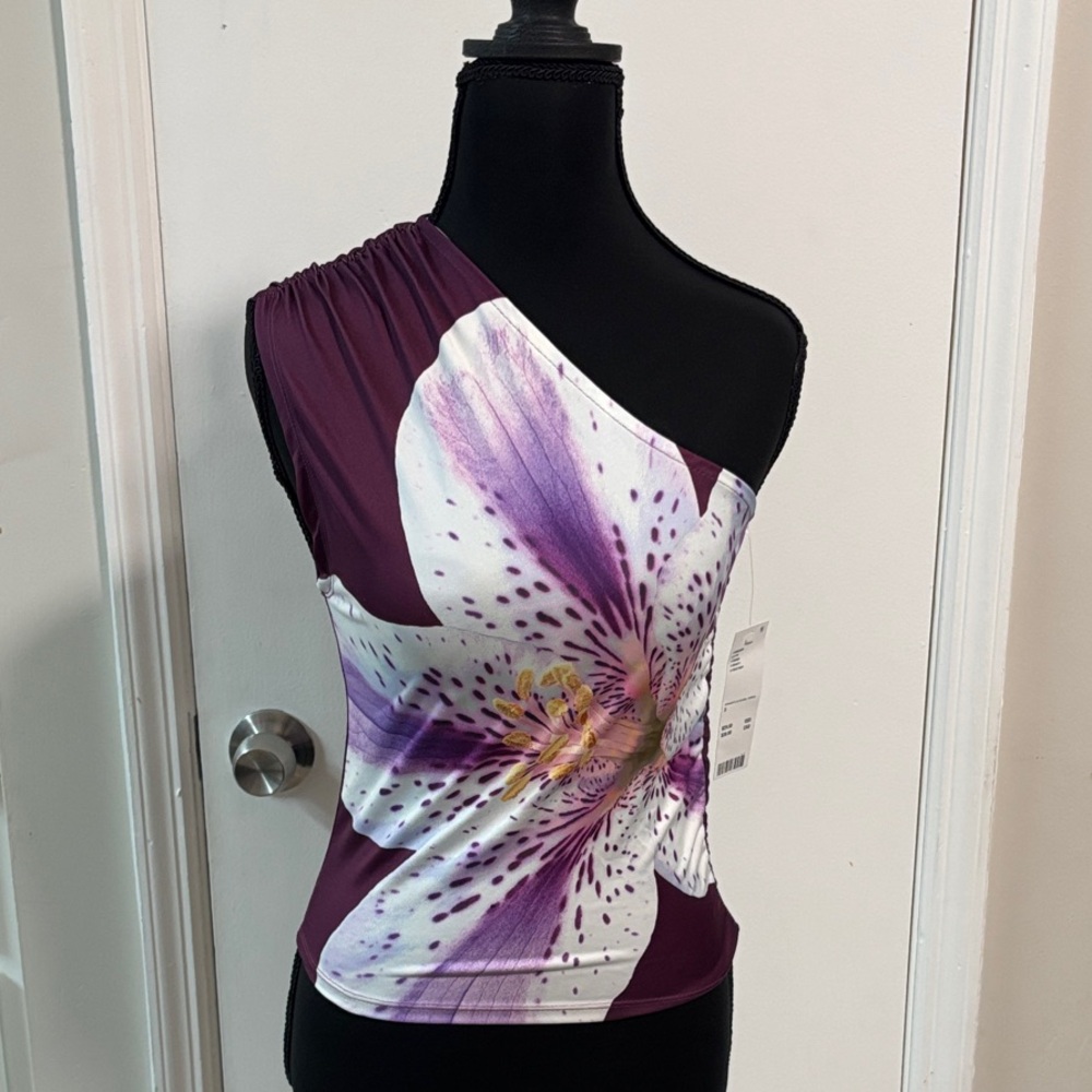 Kimchi Blue One-Shoulder Purple Floral Tank Top Small